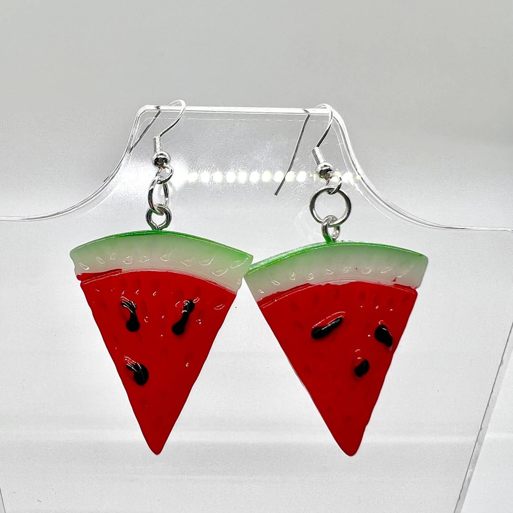 Watermelon Slice Fruit Earrings - Summer Earrings - Red and Green Triangles
